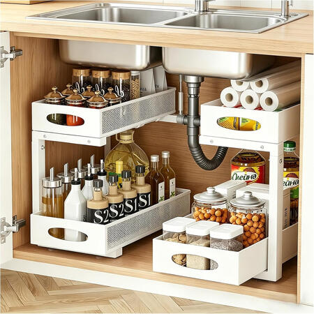 2 Pack Under Sink Organizer, 2-Tier Pull Out Kitchen Cabinet Organizer,
