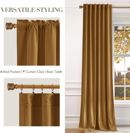 NICETOWN Antique Gold Velvet Curtains 96 inch Long,