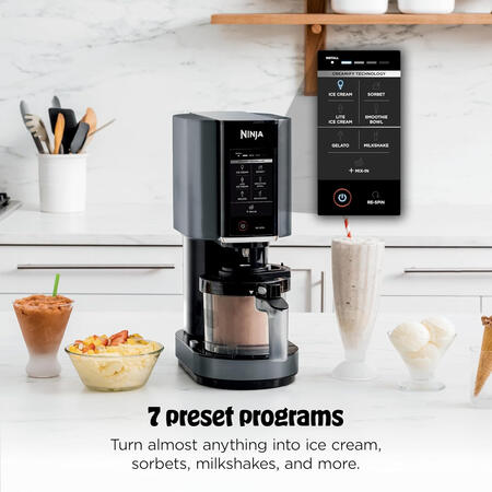 Ninja CREAMi Ice Cream Maker 7-in-1 - IceCream, Gelato, Sorbet, Milkshakes, Mix-ins, Smoothie Bowls & More Includes (1) Dishwasher Safe 16 oz. Pint with storage lid Black NC299AMZ