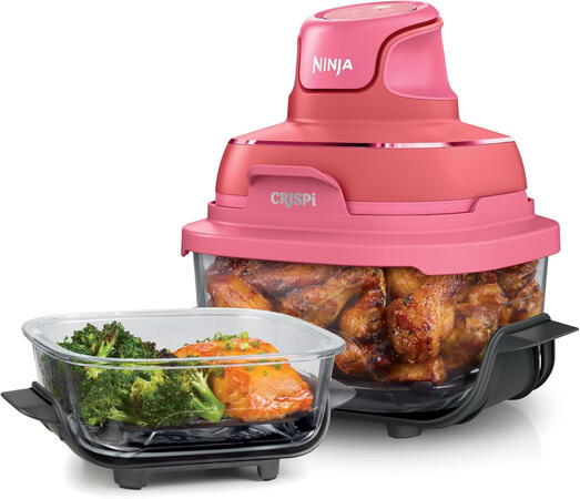 Ninja Crispi 4-in-1 Glass Air Fryer 450°F Non-Toxic 4QT & 6-Cup Glass Containers wLids Microwave, Freezer, Dishwasher Safe Max Crisp, Air Fry, Bake, Recrisp Cherry Crush FN101DR
