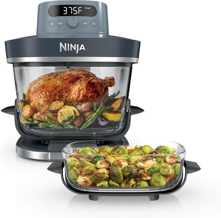 Ninja Crispi Pro 6-in-1 Glass Air Fryer 450°F, Nontoxic, 6qt & 2.5qt Containers & Lids Microwave, Freezer, Dishwasher Safe Max Crisp, Air Fry, Bake, Roast, Recrisp, Dehydrate Cyberspace AS101CY