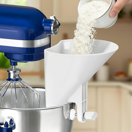 KingofKings Flour Funnel for Kitchen Aid Accessories and Attachments, Universal Wide Mouth Pouring Chute for Kitchenaid Mixer Attachments-Mess-Free Pizza & Cake Baking Supplies Gift for Mom (White)