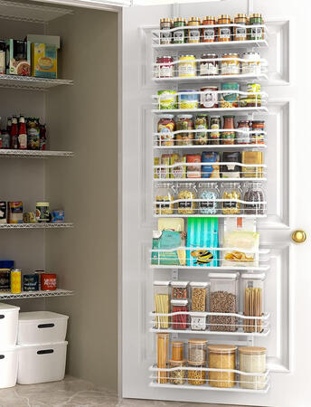 Moforoco White 9-Tier Over The Door Pantry Organizer, Pantry Organization And Storage, Metal Hanging Spice Rack Shelves Door, Home & Kitchen Essentials, Laundry Room Bathroom Organization White