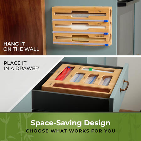 Kitchen Drawer Organizer, 9 in 1 Sandwich Storage Bag Organizer & Foil Wrap Dispenser - Fits Gallon, Quart, Snack - Plastic Bag Storage for Kitchen Organization [Measure Your Drawer Before Ordering]