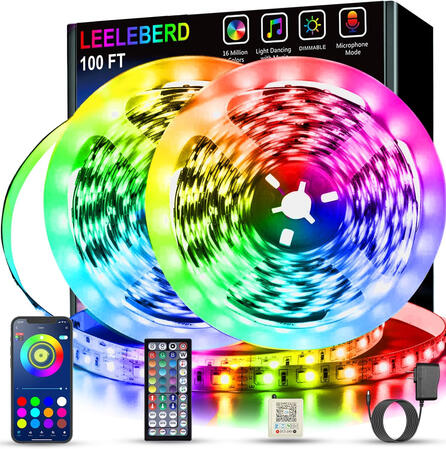 Leeleberd Led Lights for Bedroom 100 ft (2 Rolls of 50ft) Music Sync Color Changing RGB Led Strip Lights with Remote App Control Bluetooth Led Strip, Lights for Room Home Kitchen Party Decor