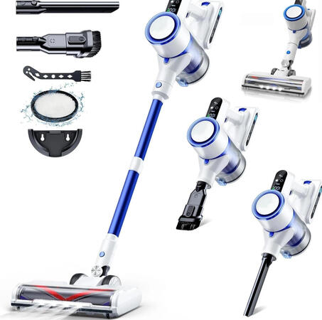 Cordless Vacuum Cleaner, 550W 45Kpa Vacuum Cleaners 45Mins Lightweight Stick Vac Cordless Anti-Tangle Brush, LED Display, Wall Mount Charging, Rechargeable Battery for Carpet, Pet Hair, Hardwood Floor